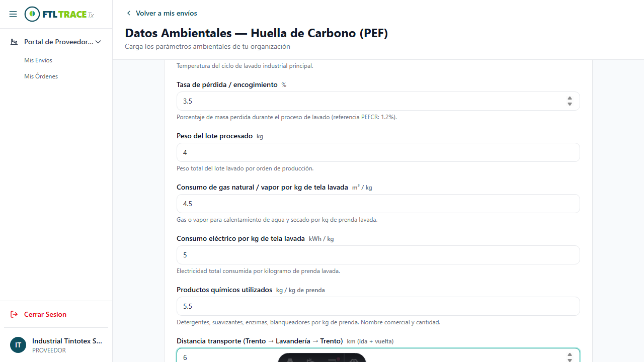 Formulario lleno lavandería